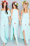 Chiffon Cheap Long Pretty Young Mint Mismatched Side Split Bridesmaid Dresses