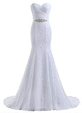 Mermaid Ivory Sweetheart Lace Wedding Dresses Long Strapless Bridal Dresses JS350