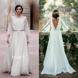 Chiffon Elegant Sexy Long Sleeves and Flirty P-a-boo Back Wedding Dress