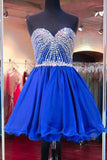 A-Line Royal Blue Shining Sweetheart Beading Short Mini Homecoming Dresses