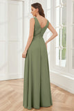 A-line V-neck Floor Length Chiffon Bridesmaid Dresses