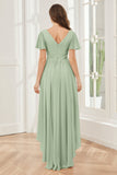 A-line Short Sleeves High Low Chiffon Bridesmaid Dresses