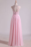 2024 Simple Prom Dresses Scoop A Line Chiffon With Beading PNDJ65B8