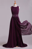 2024 Prom Dresses A-Line Bateau Floor-Length Chiffon With Beads & PHP9NLY1