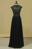 2024 Black High Neck Prom Dresses A Line Chiffon With Applique And P93SZ7Z5