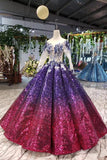 Ball Gown Ombre Sparkly Long Sleeve Sequins Prom Dresses, Quinceanera Dresses STK15066