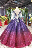 Ball Gown Long Sleeves Sequins Scoop Prom Dress Puffy Quinceanera PD7K4YF7