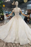 2024 Off-The-Shoulder Ball Gown Lace Lace Up Back Royal Train Wedding Dress PQ25278Y