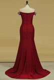 2024 Evening Dresses Mermaid Off The Shoulder Spandex With Beads And Slit