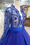 2024 Long Sleeves V Neck Prom Dresses Tulle With Applique A PA9YBZCC