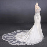 Spaghetti Straps Mermaid Wedding Dress with Lace, V-neck Wedding Dresses STK15418