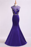 2024 High Neck Mermaid Prom Dresses Beaded Bodice With Ruffles Satin