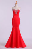 2024 Sweetheart Beaded Neckline Satin Prom Dress Mermaid Sweep Train