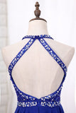 2024 A Line Halter Beaded Bodice Homecoming Dresses Chiffon P7XCFMHT