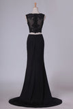 2024 See-Through Prom Dresses V Neck Spandex Two-Piece With Applique PNM1J1ZL