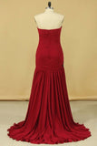 2024 Burgundy/Maroon Sweetheart Mermaid Chiffon Evening Dresses With Ruffles And PHBBH8RY