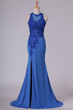 2024 Prom Dresses Scoop With Applique And Slit Spandex Sheath PER56XDQ