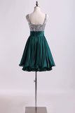 2024 Straps A Line Short/Mini Prom Dress Beaded Bodice With Pleated PNN7DJ99