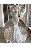 Luxury Lace Mermaid Wedding Dress With Train Sexy Open Back Pearls Wedding SRSPE5AS8YA