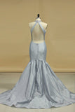 2024 Prom Dresses High Neck Mermaid Taffeta With Beading PHMYLFLK