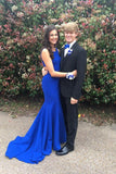 Simple Mermaid Open Back Royal Blue Prom Dresses For Teens, Long Prom Dress STK15394