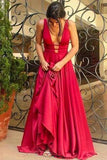 Sexy Deep V-Neck Long Mermaid Red Floor-Length Chiffon Sleeveless Simple Prom Dresses