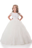 2024 Open Back Scoop Tulle With Applique Ball Gown Flower Girl Dresses