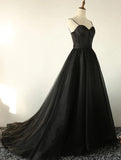 Charming Black Spaghetti Straps Sweetheart Tulle Evening Dresses, Formal STK20398