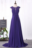 2024 Scoop Prom Dresses A Line Chiffon With Ruffles And Applique