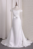 2024 Satin Mermaid Off The Shoulder Wedding Dresses With Applique And Sash