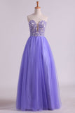 2024 Sweetheart A Line Tulle Prom Dresses With Applique And Beads