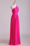 2024 Fuchsia One Shoulder A Line Chiffon Bridesmaid P2YJGCLY