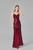 Spaghetti Straps Burgundy Prom Dresses Mermaid Sequins Party Dresses, Dance Dresses STK15412