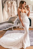 Sexy Mermaid Spaghetti Straps Lace Sweetheart Wedding Dresses, Bridal Dresses STK15530