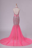 2024 Halter Prom Dresses Mermaid/Trumpet Tulle With P1TCQACT