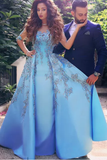 2024 Prom Dresses Sheath Scoop Mid-Length Sleeves Satin With Applique Floor Length