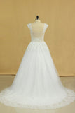 2024 Plus Size Bridal Dresses A-Line Off The Shoulder Tulle Court Train White Zipper P32KJLPZ