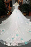 2024 New Arrival Off The Shoulder Floral Wedding Dresses Lace Up With Appliques And PM77ZCHC