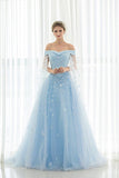 2024 Off The Shoulder Prom Dresses Tulle With Handmade Flowers PYJ1JY17