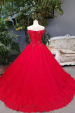 2024 New Arrival Tulle Bright Red Wedding Dresses Lace Up Floor Length P55SJZ19