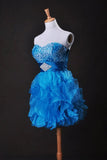 2024 Collection Blue A Line Sweetheart Short/Mini Organza PZBJJ8XJ