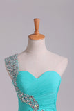 2024 Prom Dress One Shoulder Ruffled Bodice With Rhinestone Beaded PJEC9TQL