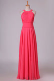 2024 Bridesmaid Dresses Scoop Ruched Bodice Chiffon A Line Floor PSHD82YX