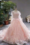 2024 New Arrival Pink Wedding Dresses Lace Up With Appliques A-Line PYHXB25S