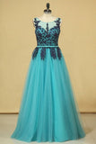 2024 Hot Scoop Prom Dresses Tulle A Line With Applique And P2N1NGC9