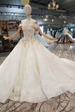 2024 Off-The-Shoulder Ball Gown Lace Lace Up Back Royal Train Wedding Dress PQ25278Y