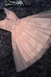 Lace Appliqued Tulle Blush Pink Short Prom Dress Sweet 16 Dress