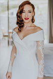 Charming Off the Shoulder Long Sleeves V Neck Mermaid Wedding Dresses, Bridal Dresses STK15116