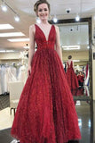 2024 V Neck A Line Prom Dresses Sequins Tulle PLYC2MXX