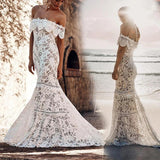 Elegant Off the Shoulder Ivory Lace Mermaid Beach Wedding Dress, Cheap Bridal Dress STK15188